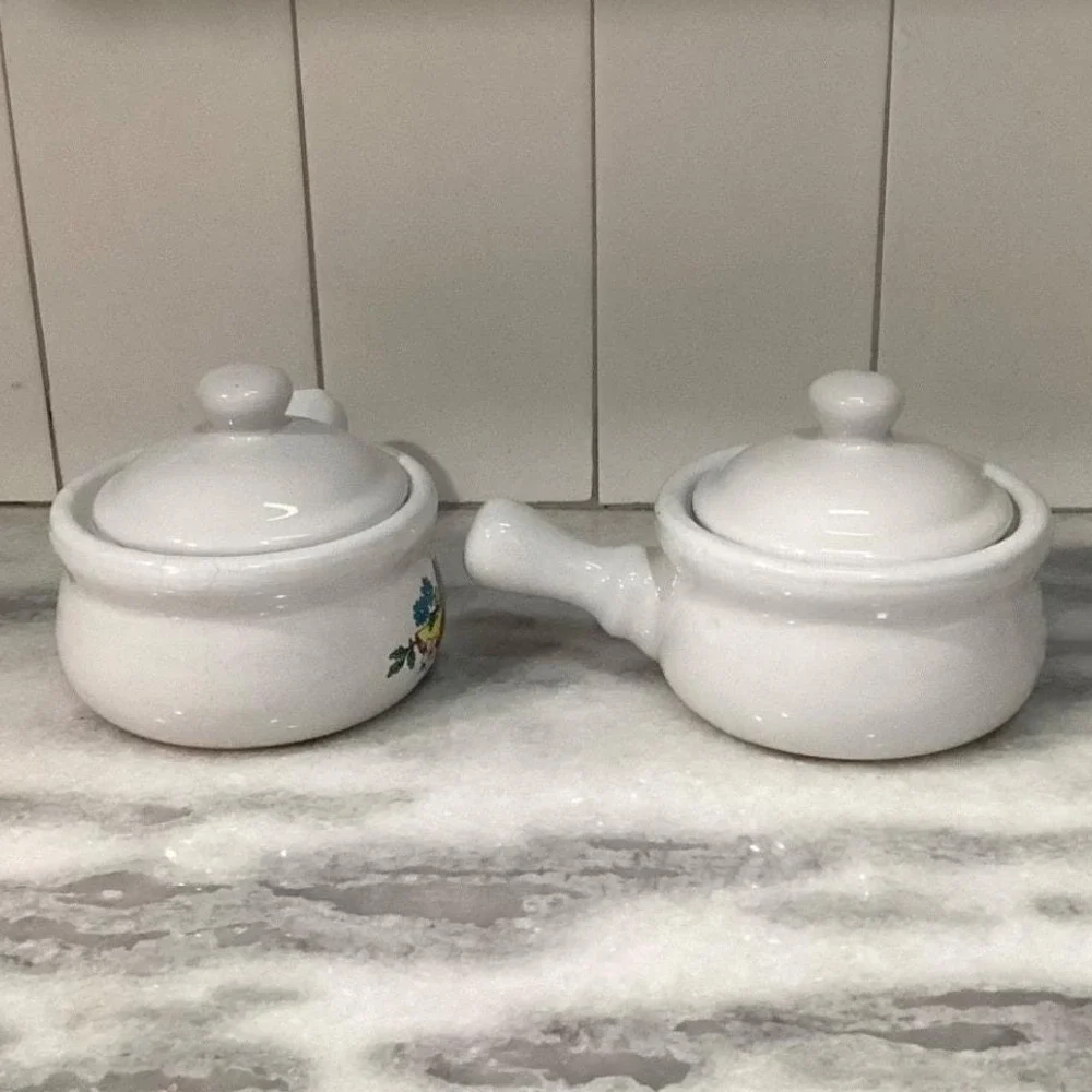 Home Concepts Provincial Soup Bowls, Set of 2, Vtg Lidded Individual Casseroles‎